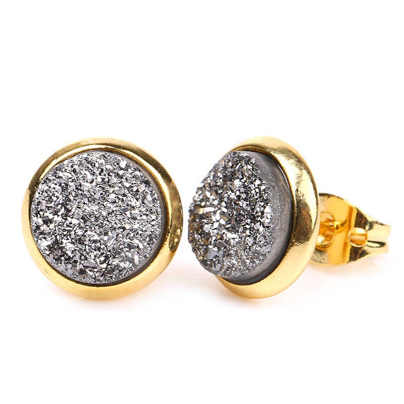 Gold Druzy Earrings 6mm 8mm 2pcs