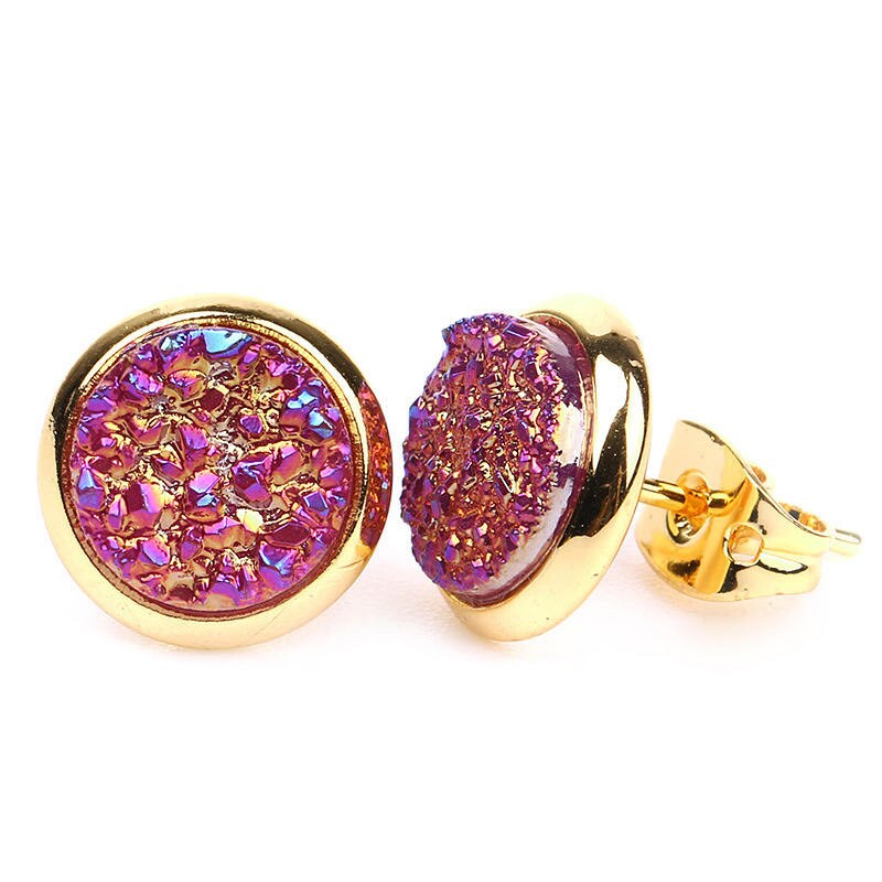 Gold Druzy Earrings 6mm 8mm 2pcs