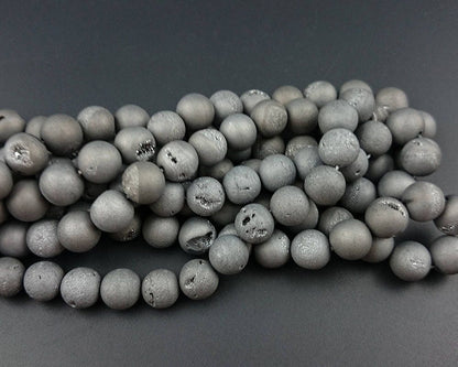 Silver Druzy Agate  6mm 8mm 10mm 12mm 14mm 15''