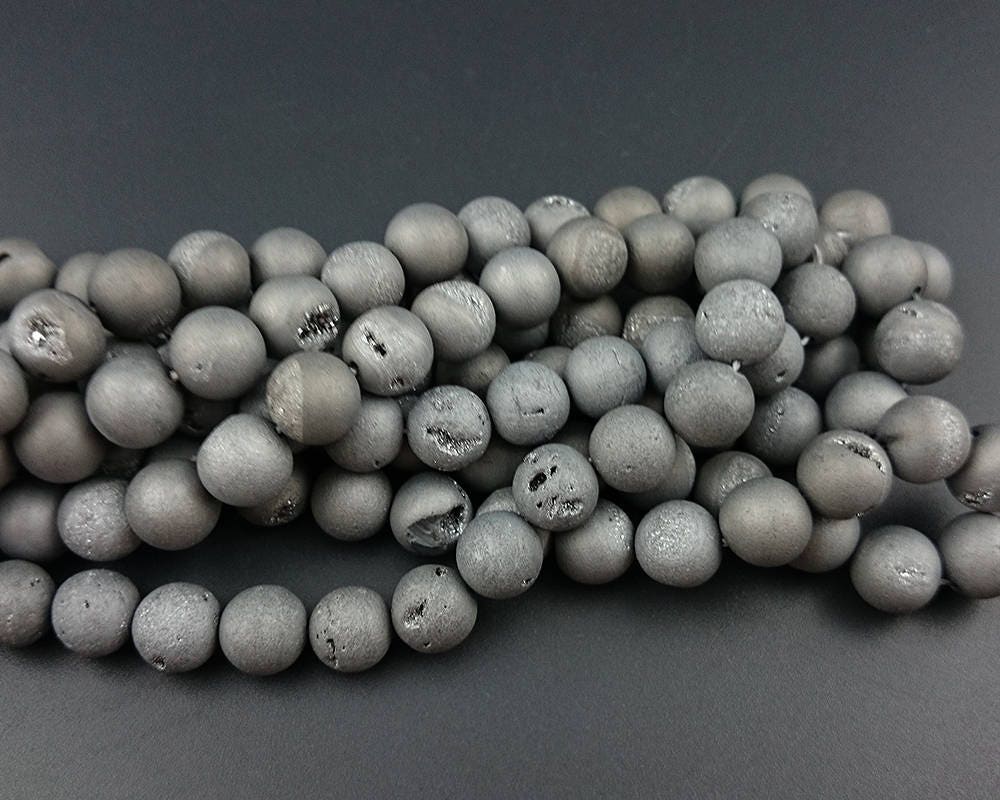 Silver Druzy Agate  6mm 8mm 10mm 12mm 14mm 15''