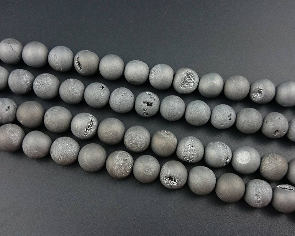 Silver Druzy Agate  6mm 8mm 10mm 12mm 14mm 15''