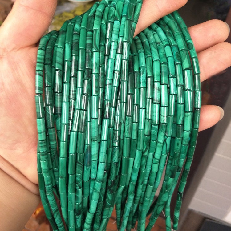 Genuine Malachite Tube Beads  4x13mm 15''
