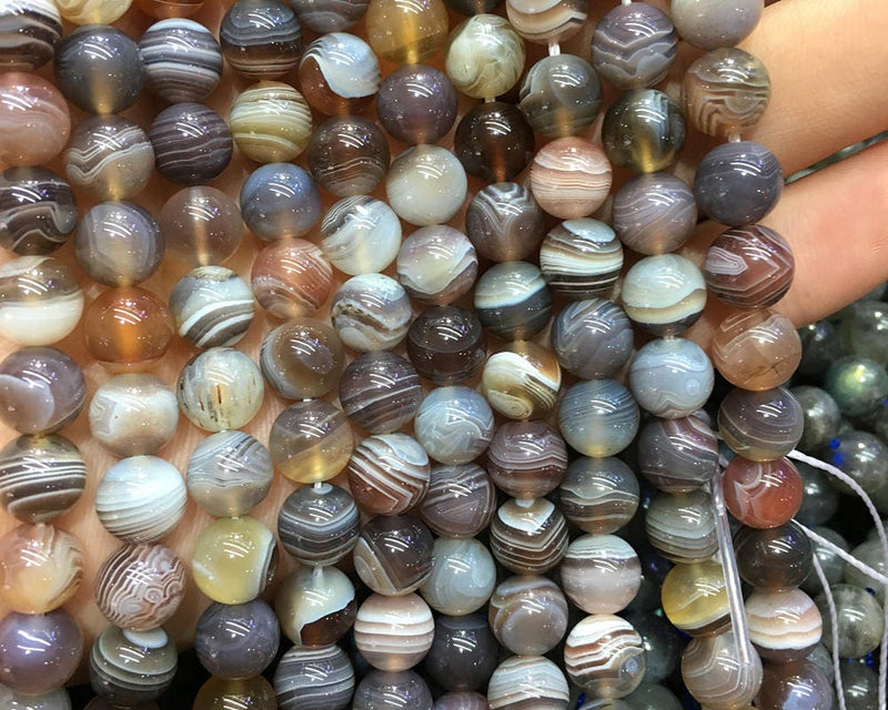 Perles d'agate du Botswana 4 mm 6 mm 8 mm 10 mm 12 mm 15''