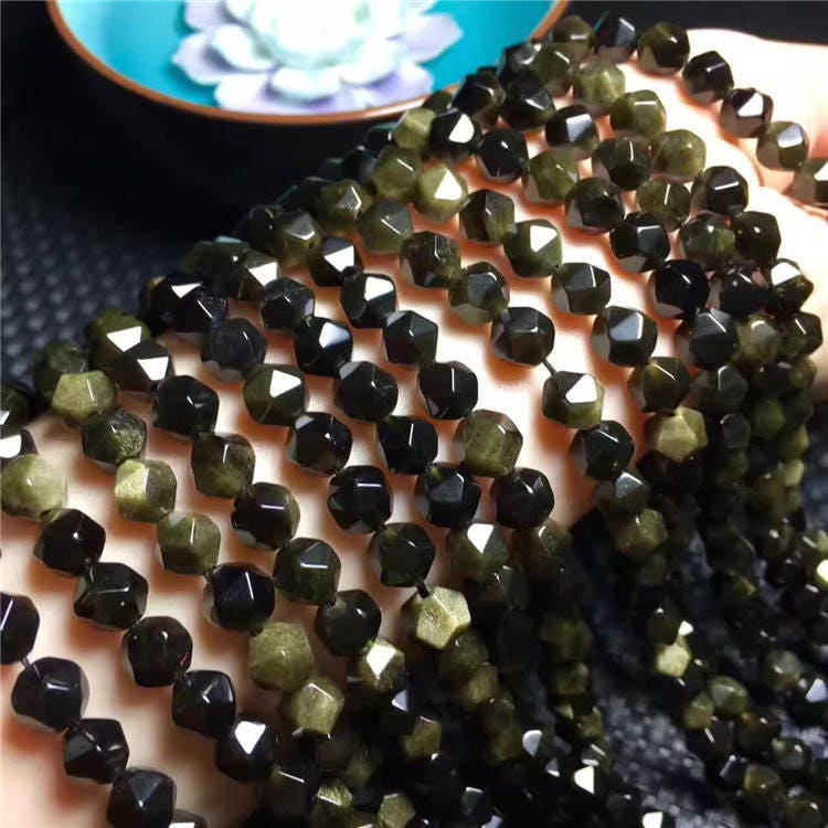 Gold Obsidian Nugget Faceted Beads 6mm 8mm 10mm 15''