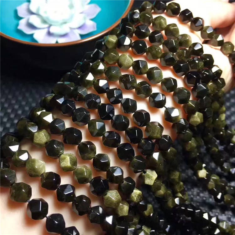 Gold Obsidian Nugget Faceted Beads 6mm 8mm 10mm 15''