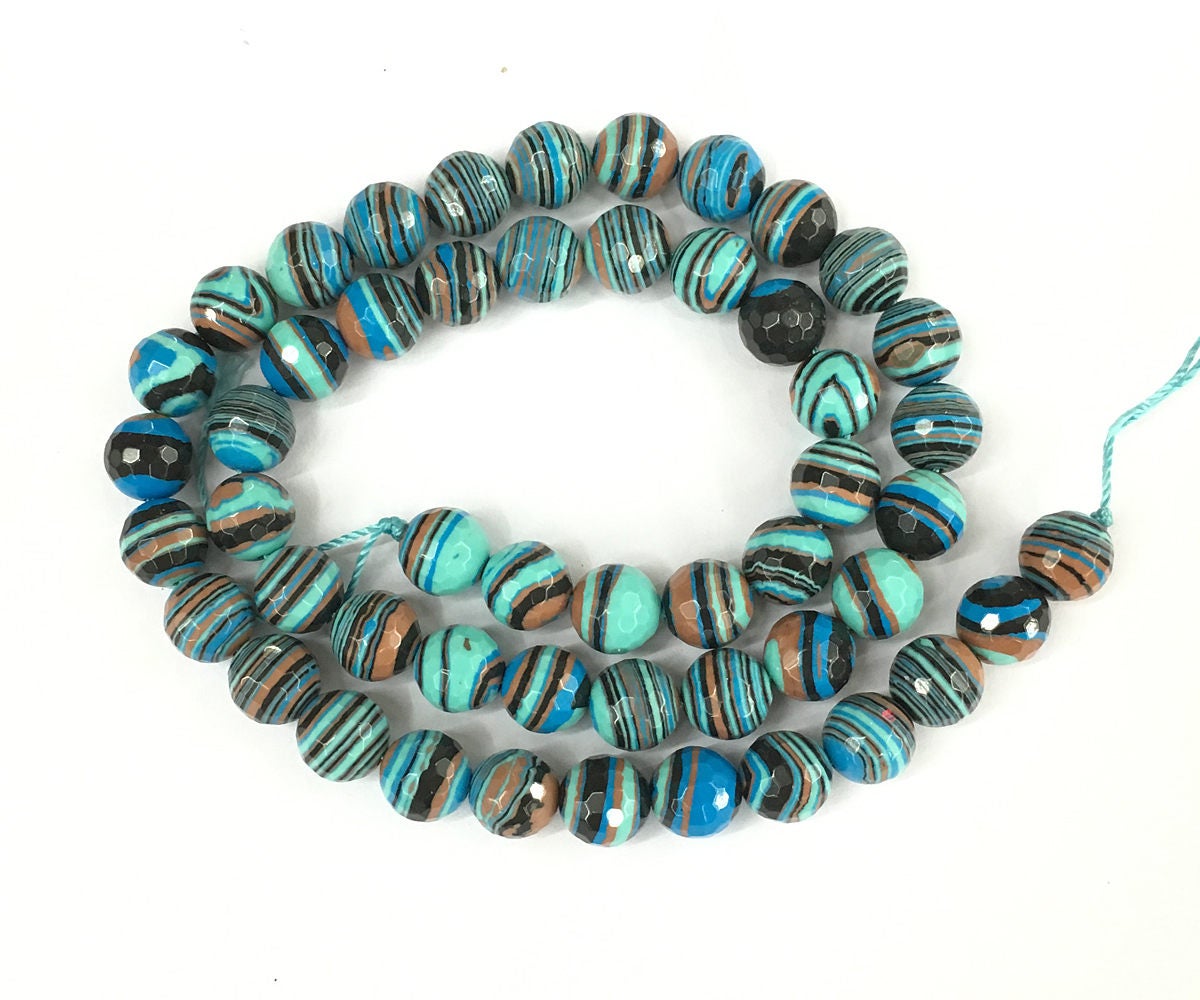 Blue Striped Malachite Faceted Beads 4mm 6mm 8mm 10mm 12mm 15''