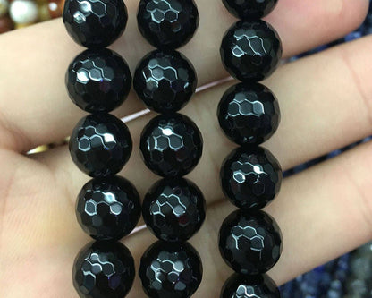 Black Onyx Faceted Beads Natural Gemstone Beads  4mm 6mm 8mm 10mm 12mm 14mm 15''
