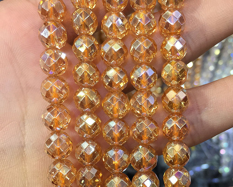 Champagne Plated Crystal Quartz Faceted Beads 6mm 8mm 10mm 15''