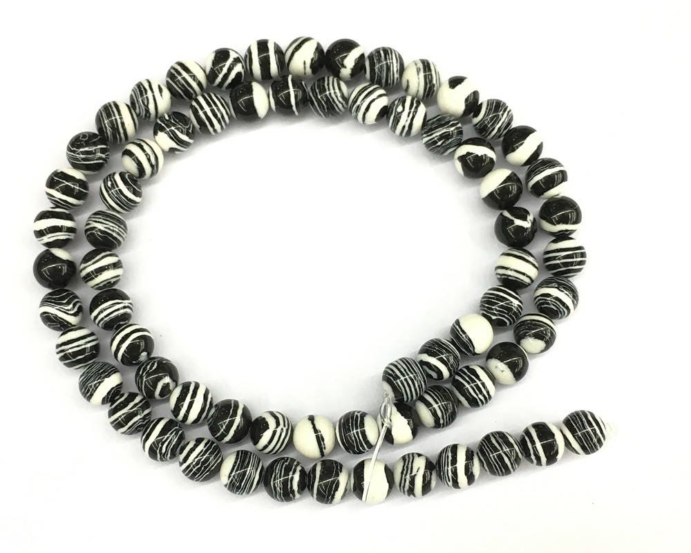 Black White Malachite  4mm 6mm 8mm 10mm 12mm 15''