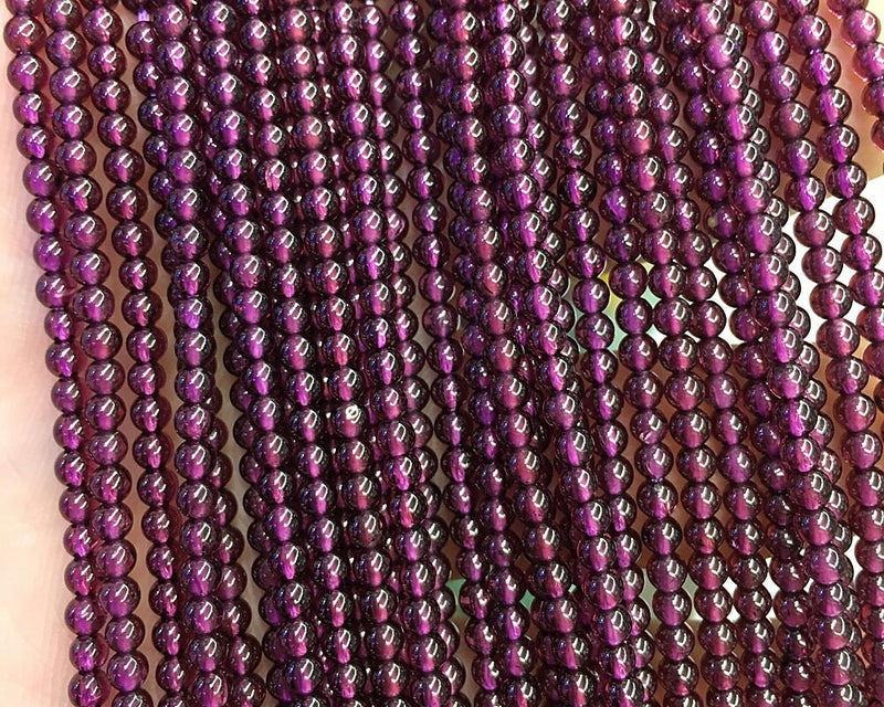 Perles de grenat véritables 2 mm 3 mm 4 mm Qualité supérieure 15''