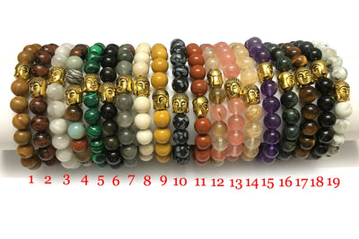 Stone Beads Bracelet, Gold Buddha Bracelet Jewelry 8mm 7''