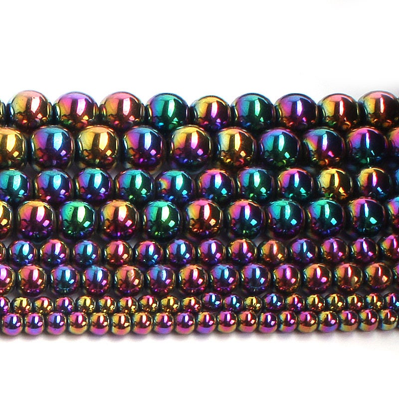 Perles d'hématite arc-en-ciel 2 mm 3 mm 4 mm 6 mm 8 mm 10 mm