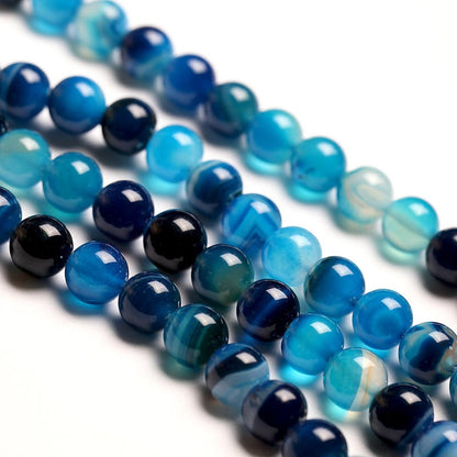 Blue Striped Agate Beads 4mm 6mm 8mm 10mm 12mm 15''