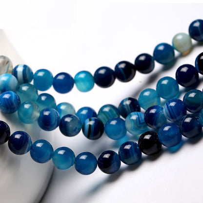 Blue Striped Agate Beads 4mm 6mm 8mm 10mm 12mm 15''