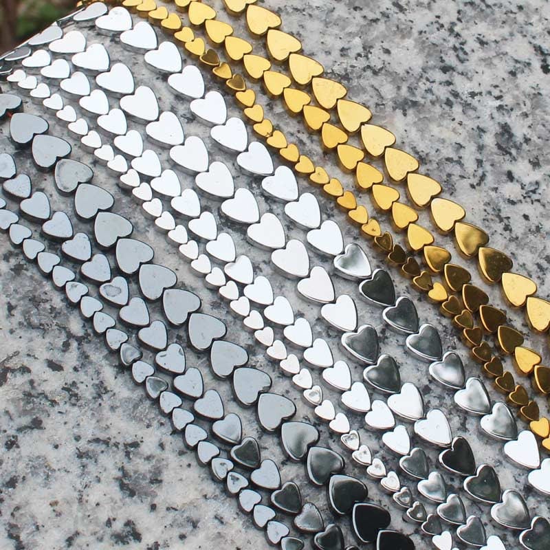 Hematite Heart Beads 4mm 6mm 8mm 15''