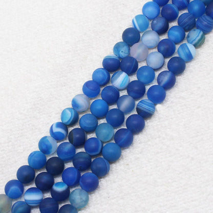 Blue Striped Agate Matte Beads 6mm 8mm 10mm 12mm 15''