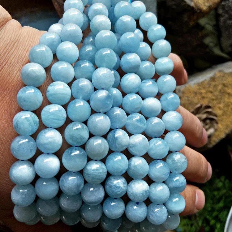 A+, Aquamarine perler 6 mm 8 mm 10 mm 12 mm 15''