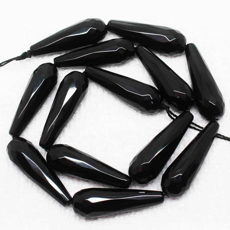Black Onyx Teardrop Faceted Beads 15''