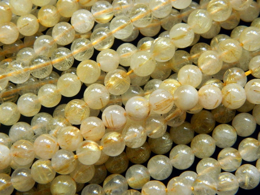Gold Rutilated Quartz Beads 6mm 8mm 10mm 15''