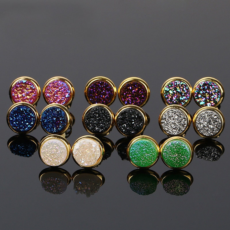 Gold Druzy Earrings 6mm 8mm 2pcs
