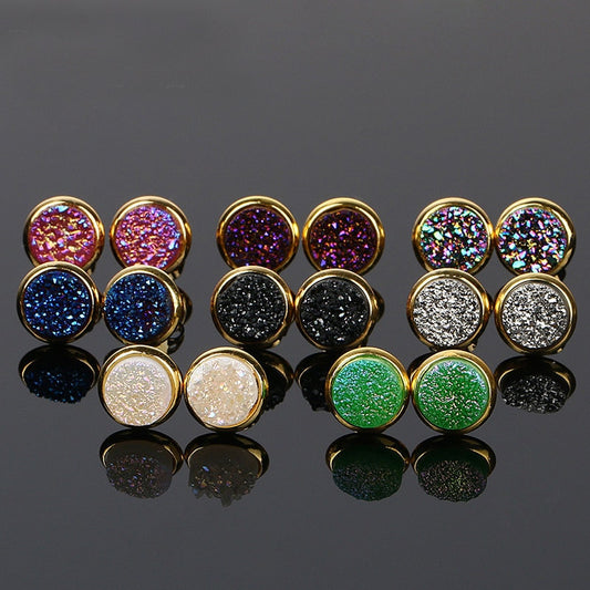 Gold Druzy Earrings 6mm 8mm 2pcs