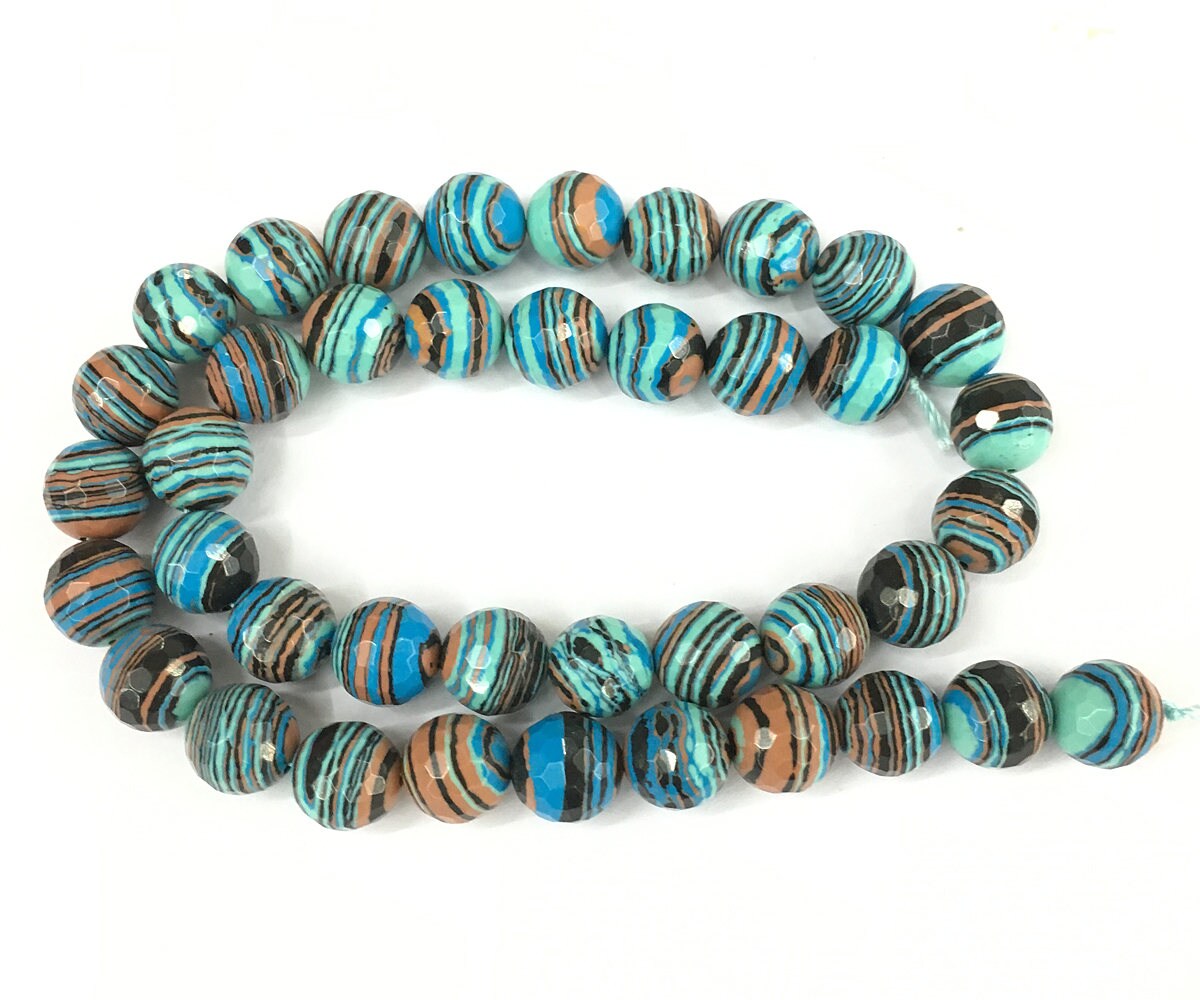 Blue Striped Malachite Faceted Beads 4mm 6mm 8mm 10mm 12mm 15''