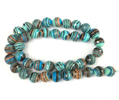 Blue Striped Malachite Faceted Beads 4mm 6mm 8mm 10mm 12mm 15''