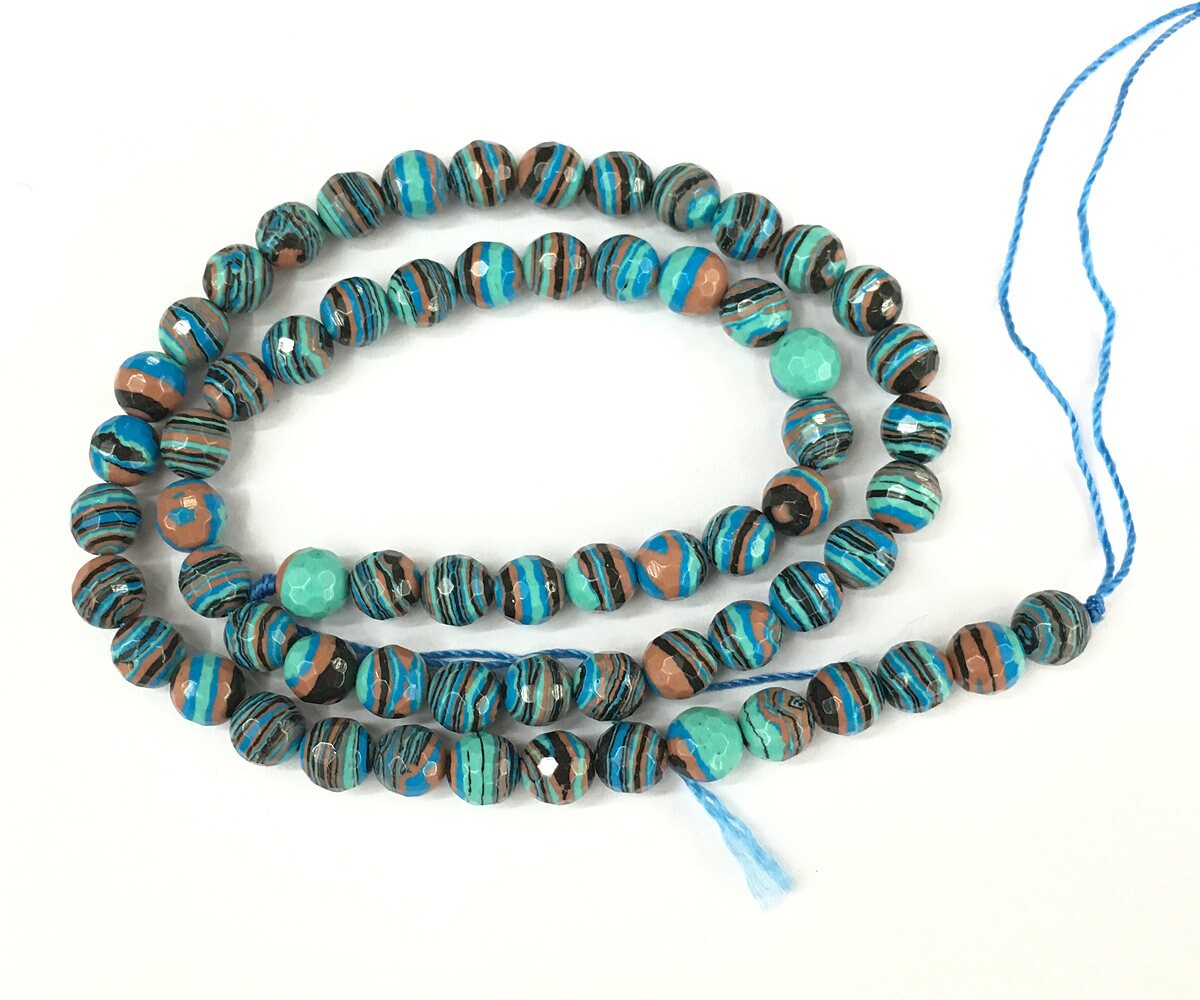 Blue Striped Malachite Faceted Beads 4mm 6mm 8mm 10mm 12mm 15''