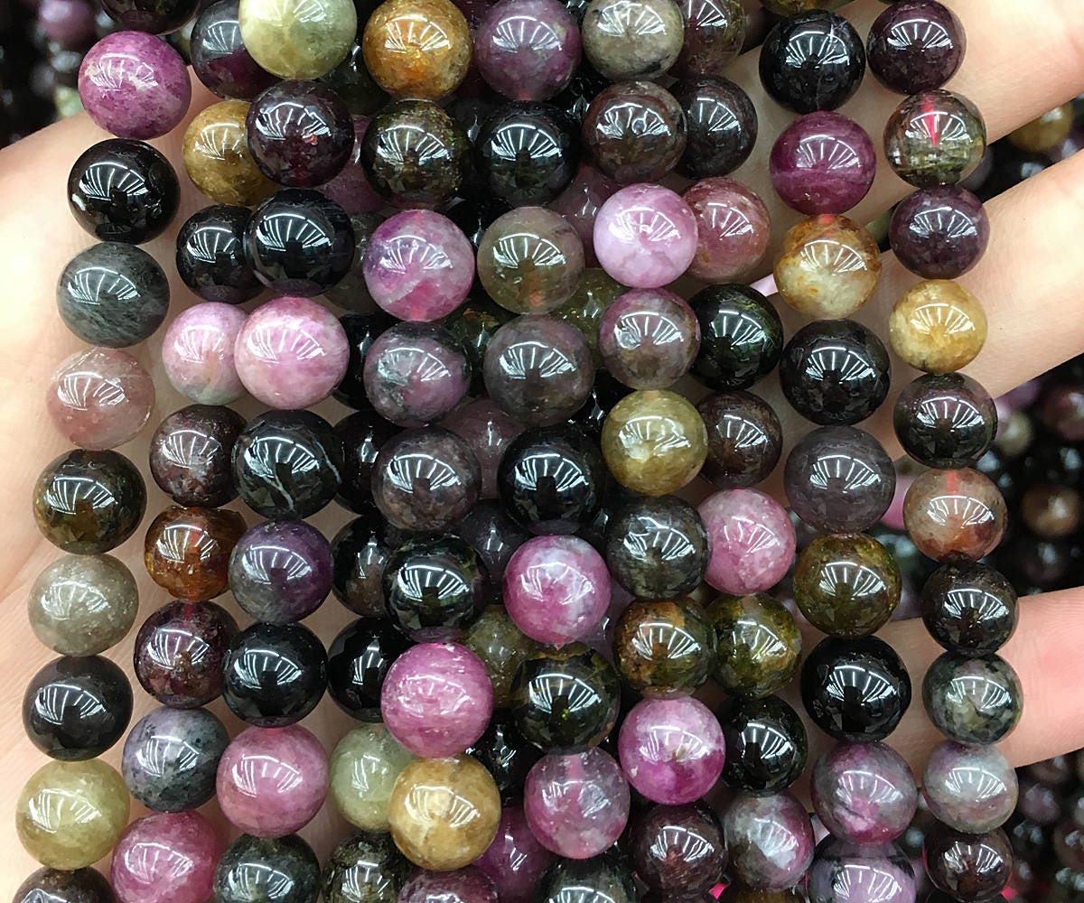 AA Rainbow Tourmaline Beads Natural Gemstone Beads 6mm 8mm 10mm 15''