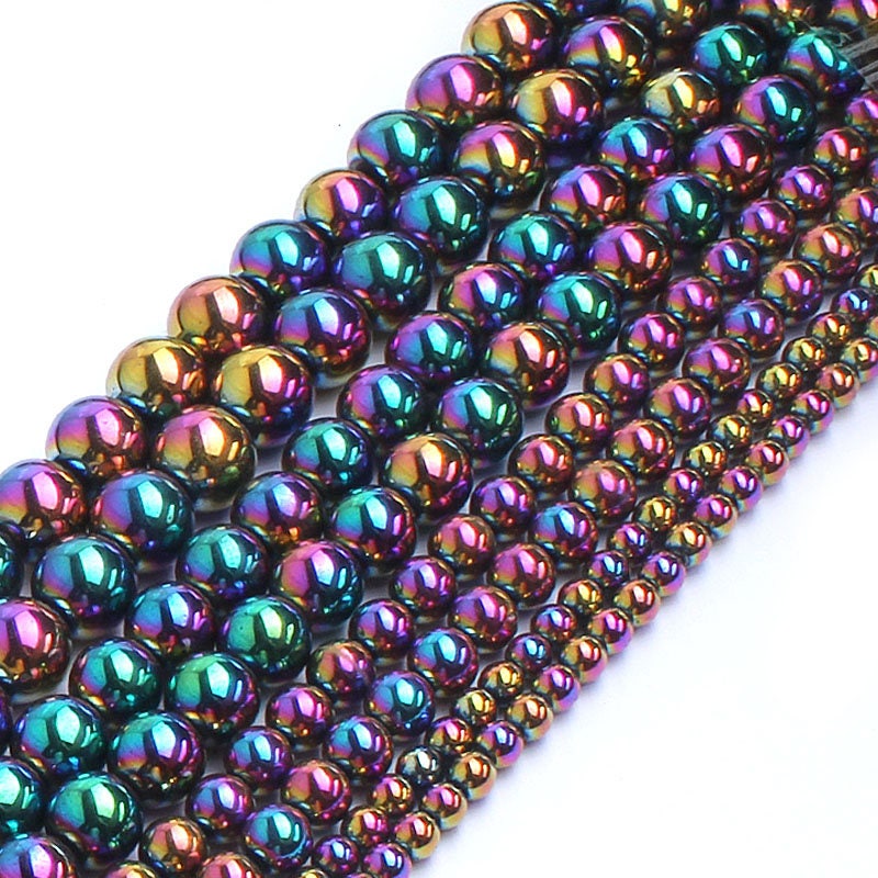 Perles d'hématite arc-en-ciel 2 mm 3 mm 4 mm 6 mm 8 mm 10 mm
