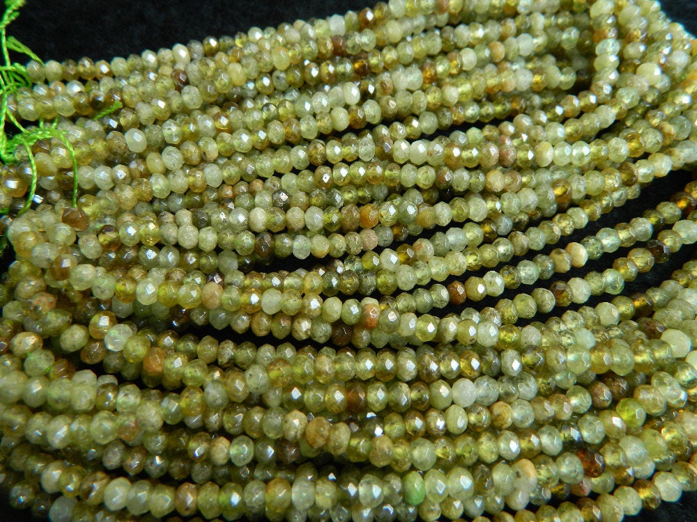 Green Garnet Rondelle Faceted Beads 3x4mm 15''