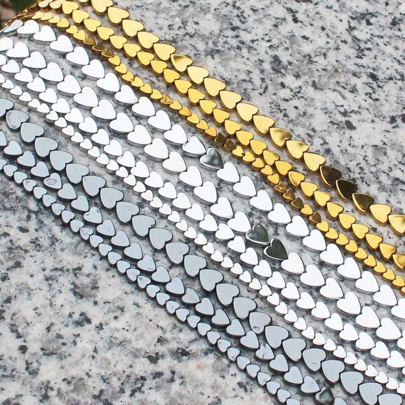 Hematite Heart Beads 4mm 6mm 8mm 15''
