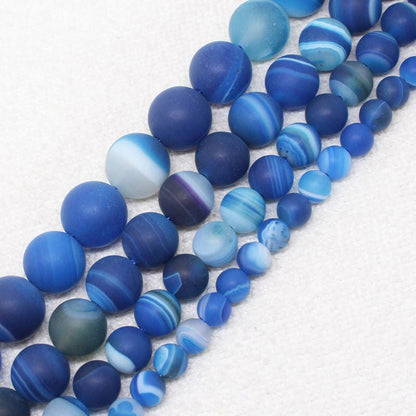 Blue Striped Agate Matte Beads 6mm 8mm 10mm 12mm 15''