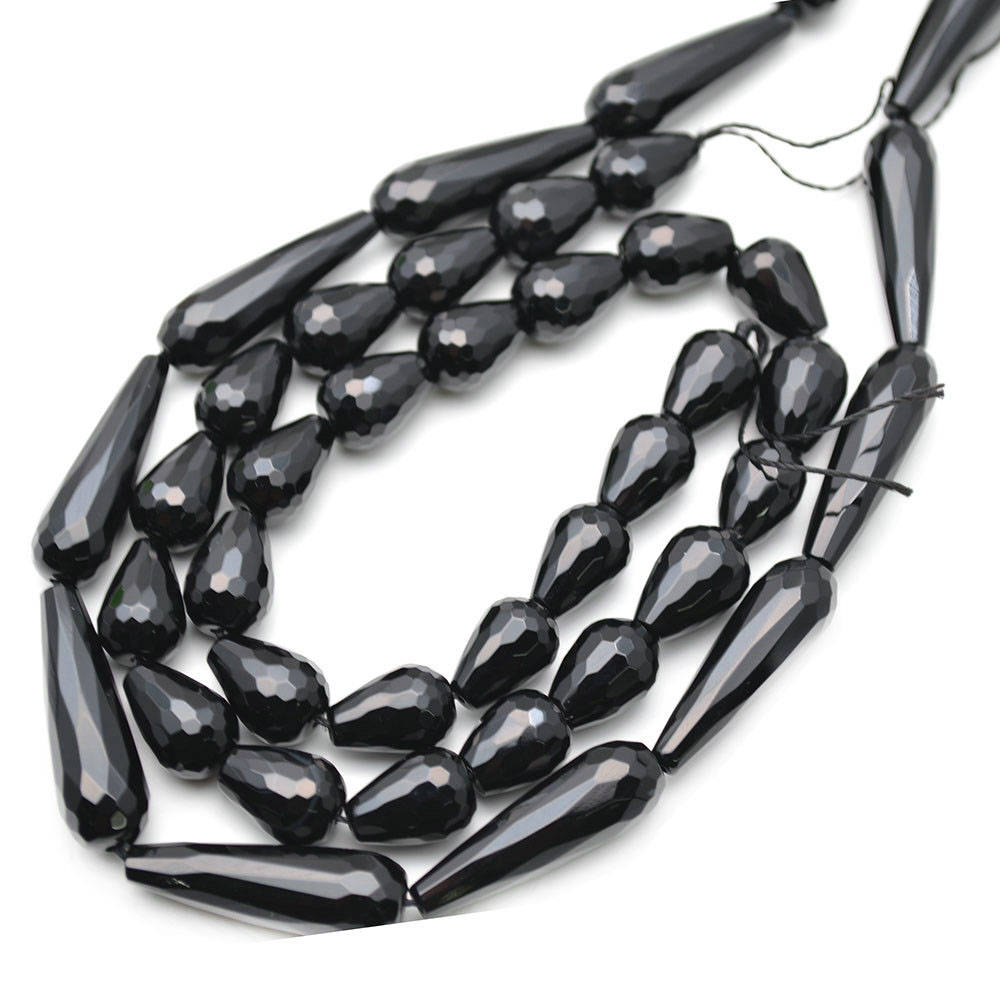 Black Onyx Teardrop Faceted Beads 15''