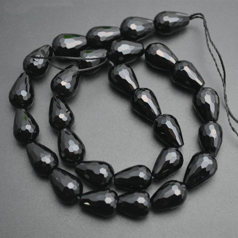 Black Onyx Teardrop Faceted Beads Natural Gemstone Beads 6x9mm 8x12mm, 8x25mm 10x30mm