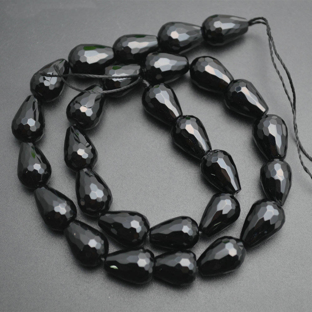 Black Onyx Teardrop Faceted Beads 15''