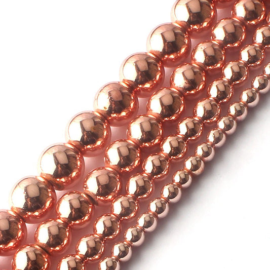 Rose Gold Plated Hematite Beads 4mm 6mm 8mm 10mm 15''