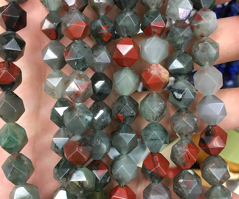 Perles à facettes en pierre de sang africaine, pépite de pierre, 8 mm, 10 mm, 15 pouces