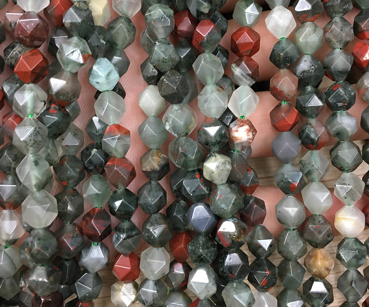 African Bloodstone Faceted Beads Nugget Stone  8mm 10mm 15''