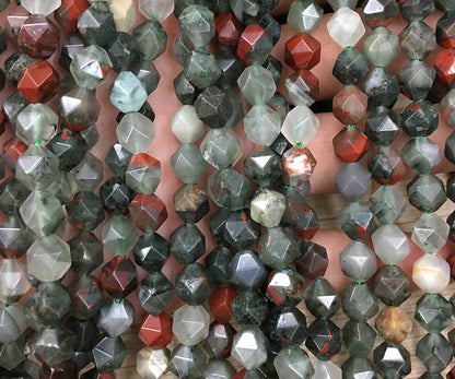 African Bloodstone Faceted Beads Nugget Stone  8mm 10mm 15''