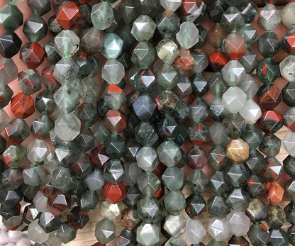 African Bloodstone Faceted Beads Nugget Stone  8mm 10mm 15''