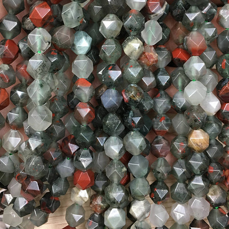 African Bloodstone Faceted Beads Nugget Stone  8mm 10mm 15''