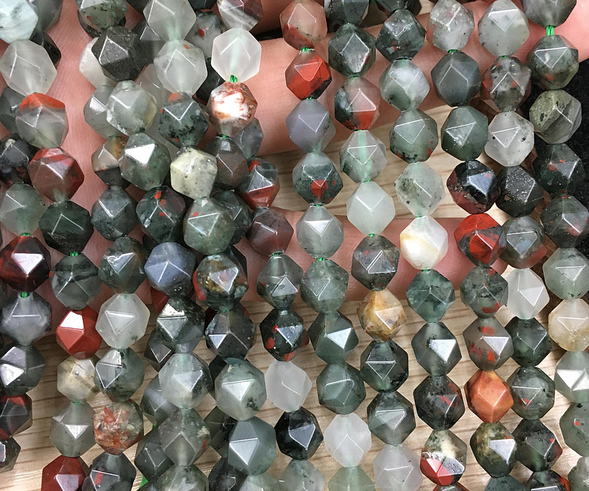 African Bloodstone Faceted Beads Nugget Stone  8mm 10mm 15''
