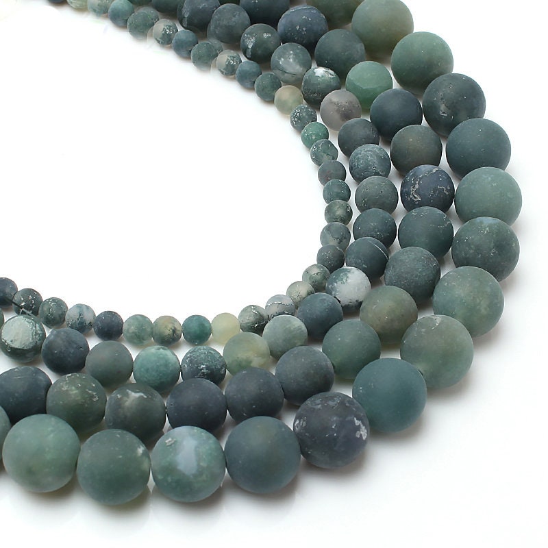 Moss Agate Matte Beads  4mm 6mm 8mm 10mm 12mm 15''