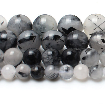 Black Rutilated Quartz Beads 4mm 6mm 8mm 10mm 12mm 15''