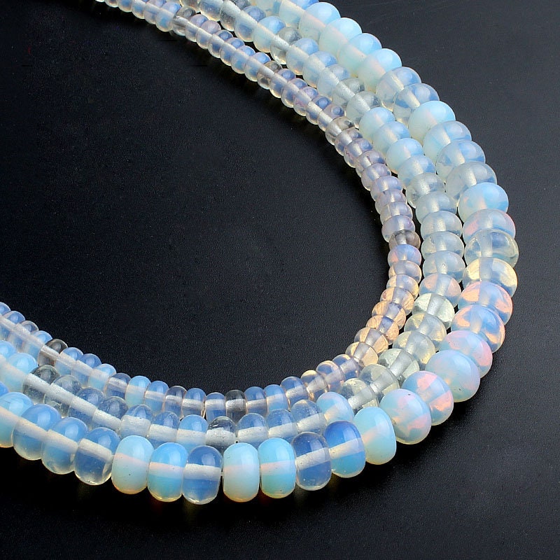 Blue White Opal Rondelle Beads 4x6mm 5x8mm 6x10mm 15''