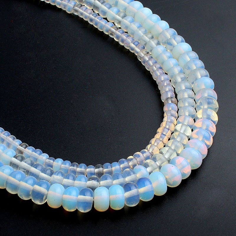 Blå Hvid Opal, Løs Ædelsten, Rondelle 4x6mm 5x8mm 6x10mm 15''