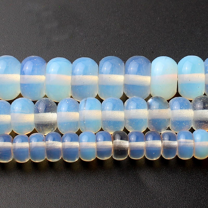 Perles rondelles en opale bleu blanc 4x6mm 5x8mm 6x10mm 15''