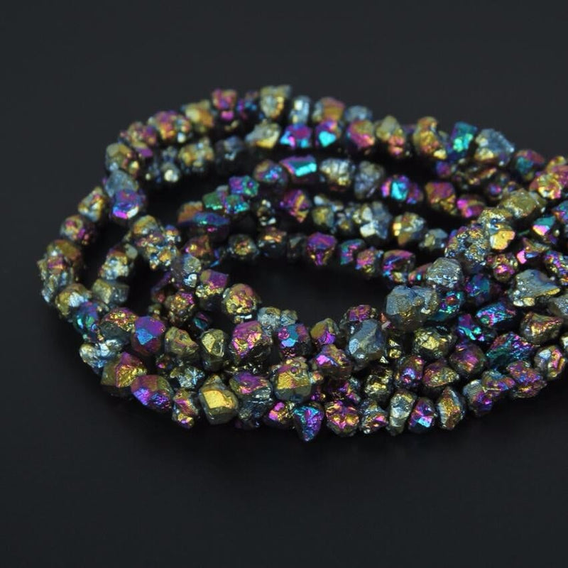 Tiny Mystic Titanium Rainbow Quartz Chips Nugget Stone  4-8mm 15''