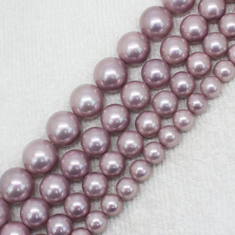 Pink Purple Shell Pearl Beads 6mm 8mm 10mm 12mm 14mm 15''